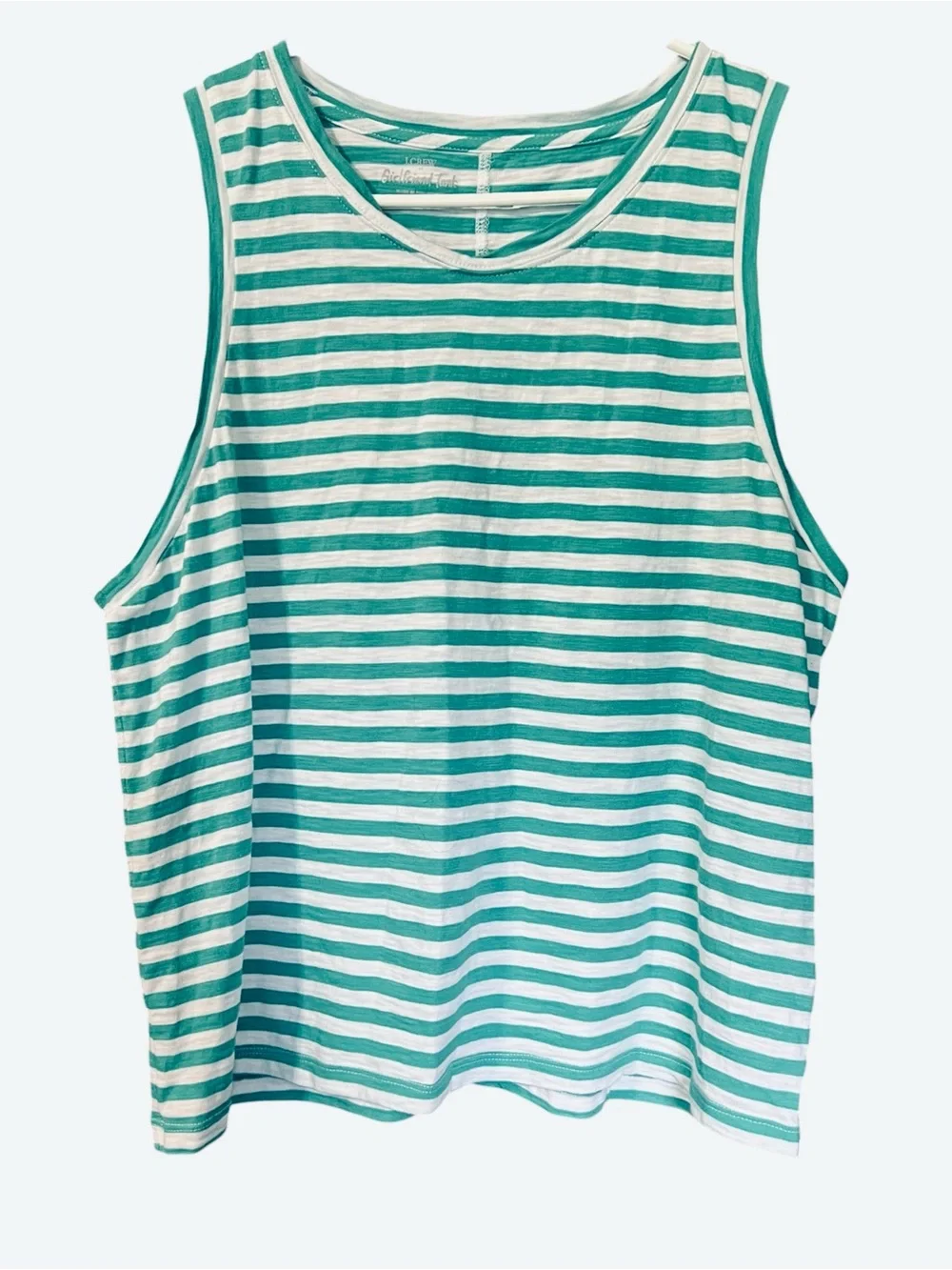 J. Crew Factory Green and White Striped Girlfriend Tank Size XL